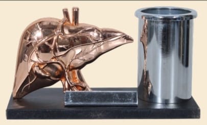 metal table top golden heart with steel glass